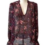 AQUA  purple floral blouse sz L Photo 0