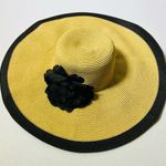 Nine West Floppy Black Strip and Flower Straw Hat Photo 0