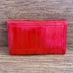 Vintage 80s Red Eel Leather Skin Purse Clutch Crossbody Glamour Retro w/Stars Photo 2