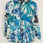 Ralph Lauren Lauren  100% Linen Button Top Floral Large Vacation Coastal Tropical Photo 0