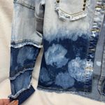 LUXE MODA Women's Distressed Studded Denim Jacket Blue Wash Size L Size L Photo 2