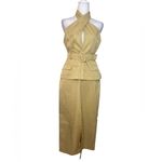 ZARA Khaki Halter Neck Belted Midi Dress Women’s. Sleeveless Keyhole Pockets S Photo 3