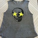 Chrldr Skull with Neon Yellow Stars Grey Tank Top Gray Size L Photo 0