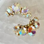 Vintage Gold Iridescent Gorgeous AURORA AB Rhinestone Vintage Clip Earrings Glam Photo 2