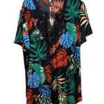 Ekouaer Lace Crochet Summer Beach Cover Up Dress Black Leaf Print Size 2XL NWT Blue Photo 2