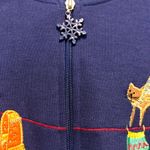 Onque Casuals Womens Cardigan Jacket Top Full Zip Blue Cotton Holiday Christmas Photo 5