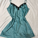 Victoria's Secret Teal Satin slip dress with Black Lace Photo 0