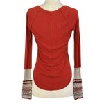 Free People  Thermal Ski Lodge Top Orange Waffle Knit Crochet Cuffs Size Sz SP Photo 7