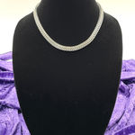 Herringbone Chain Necklace Silver Tone Fashion Jewelry Chunky Braided 16" Photo 0