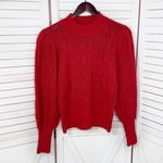 EXPRESS  Mock Neck Puff Sleeve Cable Knit Sweater Red Small Photo 6