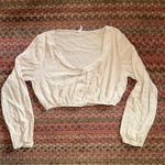 I HEART IT CREAM BUTTON FRONT BOHO CROP TOP Photo 0