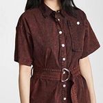 Proenza Schouler White Label Short-Sleeve Belted Snap-Front Shirt Dress in Red Photo 0