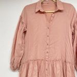 Free People  Peach Button Down Long Sleeve Babydoll Mini Dress Oversized S Photo 3