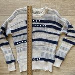Madewell  Women's Beige Blue Striped Cable Bobble Pullover Sweater‎ XS Photo 3
