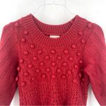 Sundance  Red Wool Blend 3/4 Sleeve Knitted Pom Pom Crewneck Sweater Photo 2