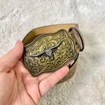 NWOT Tan Brown Faux Leather Western Cowgirl Bullhead Tooled Embellished Belt Photo 1