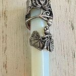 Wire wrapped opalite lotus sword pendant, chakra, amulet, meditation White Photo 0