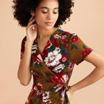 Brooks Brothers  Red & Green Floral-Print Cotton Sateen Wrap Dress Size 2 XS Photo 0