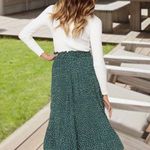 Exlura  Women’s High Waist Green White Polka Dot Pleated Midi Swing Skirt Size XL Photo 4