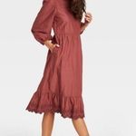 Universal Threads NWOT Rust Burgundy Embroidered Prairie Cottagecore Dress High Neck Medium New Photo 1