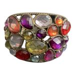 Multicolored Rhinestone Cabochon Hinged Brass Filigree Clamper Bangle Bracelet Gold Photo 0