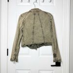 Free People Size Small Collapsing Twill Moto Jacket In Military Distressed Hem Photo 3