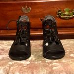 Nero Giardini Leather Black Lace Up Side Zip Peep Toe 3” Block Heels EUC 7.5 EUR 38 Photo 2