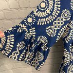 Saiph Cotton Bell Sleeve Santorini tiered Mini Dress crochet detail preppy MED Blue Photo 5