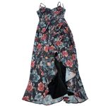 Harlyn Dress Womens Small‎ Blue Red Dark Floral High Low Satin V Neck Photo 1