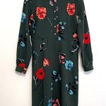 Loft ANN TAYLOR  Floral Breeze Shirt Dress Dark Green Multi Long Sleeve PETITE 2P Photo 2