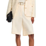 AQUA  Women's Cream Boucle Knit Cardigan Gold Button Front Pockets M‎ Photo 0