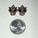 Elegant Gold Tone Owl Earrings with Pink and Black Accents Photo 2