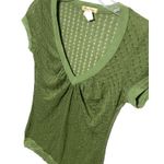 One Clothing Green V Neck Ruched Shirt M Open Weave Y2K Goblincore Forest Fairy Boho Grunge Photo 1