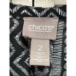 Chico's  Black/White Aztec Chiffon 3/4 Balloon Sleeves Blouse Sz 2 Beaded V‎ Neck Photo 1