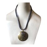 Premier Designs Vintage Black Multi-Cord Brass Tone Three Round Pendant Necklace Photo 1