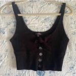 For Love & Lemons Pointelle Knit Crop Top Black Flower Ribbed Bow Coquette Photo 3