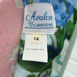 Vintage 70s Long Blue Floral Gown Avalon Classics Size 12 Maxi Long Sleeve Dress Photo 9