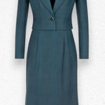 Vintage 80s Green Navy Houndstooth Retro Officecore Power Skirt Suit Set Size 4 Photo 0