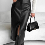 Commense Faux Leather Slit Midi Skirt Black Grunge Y2K M Fallcore Size M Photo 0