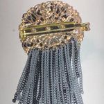 Gold Tone Faux Pearl Mixed Metal Dangling Chain Boho Brooch Shoulder Pin Black Photo 5