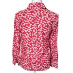 Talbots Petite Small White Pink Elephant Print Top Blouse Button Roll-Tab Cotton Photo 4