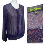 Sam Edelman Navy Abstract Long Sleeve Blouse Small Photo 1
