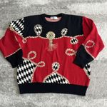 Jaeger Vintage  Sweater Womens Medium Embroidered Rope Metallic Black Red Photo 0