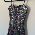 Lulus NWT Dance Until Dawn Rainbow Multi Sequin Skater Mini Dress sz XS Photo 2