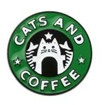 Cute Mermaid Cats & Coffee Enamel Pin Creative Cat Photo 0