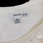 Studio One Womens 18 Ivory Lace Overlay Midi Dress Pearl Neckline Sleeveless Photo 10