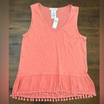 Anthropologie Tank Peach With Ball Tassels Ruffle Medium NWT Photo 1