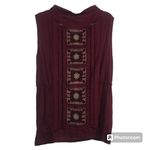 Blue Rain  Anorak Vest Crochet Back Panel Pockets Button Burgundy Red Tan Size L Photo 1