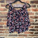 Paper Crane  Black Floral Cold Shoulder Tassel Tie Blouse Women's Size Large Photo 8