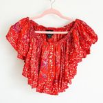 Angie Red orange Floral Off the shoulder Boho Crop Top sz small Photo 2